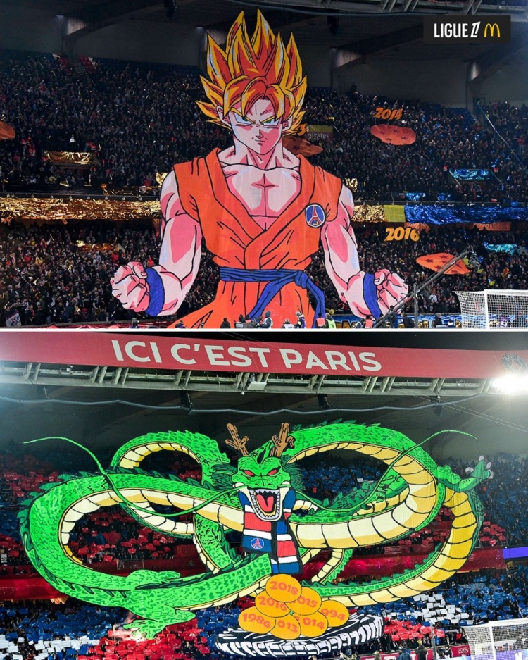 逝世一周年，法甲官推曬昔日巴黎主場龍珠TIFO：鳥山明經典永存